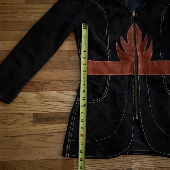 Vintage Chocolate Brown Fitted Suede Jacket w/Orange Suede Accents Size XS/S - Picture 12 of 14